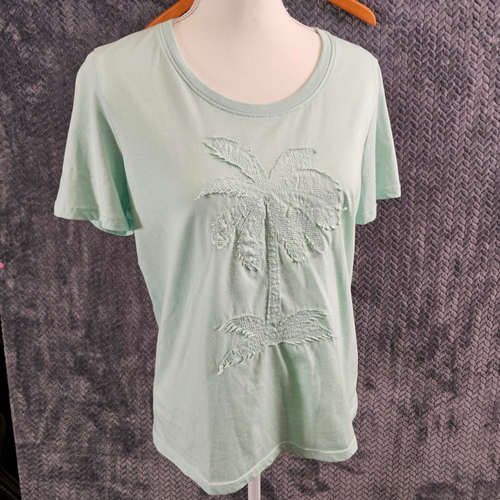Caribbean Joe Island Supply Womens Palm Tree Embroidered Shirt Size M Light Blue